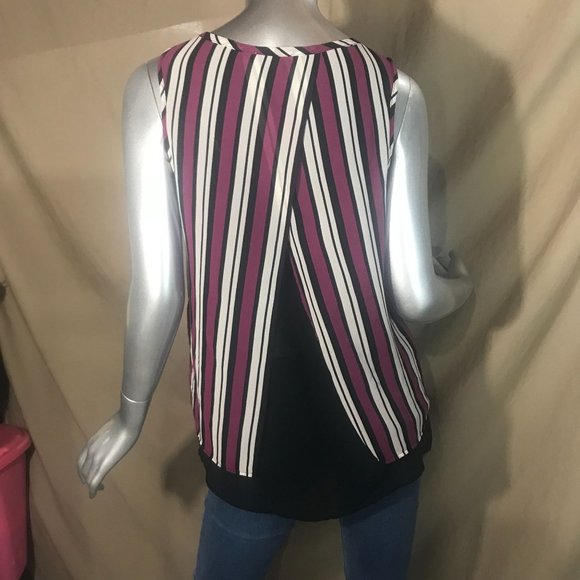 Michael Kors Small Sleeveless Tank Blouse Layered Striped Top - Picture 7 of 11